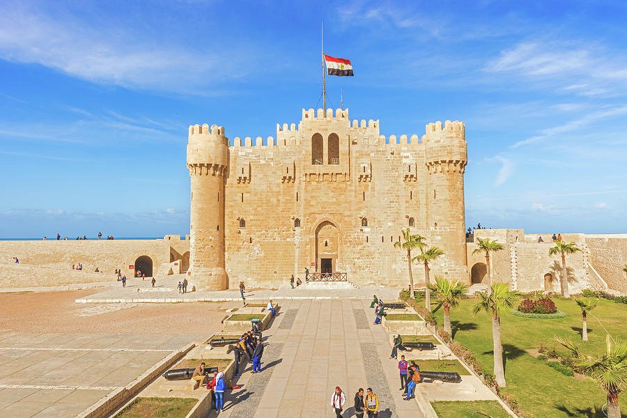 The historic Citadel of Qaitbay, a 15th-century Mamluk fortress, built on the site of the ancient Lighthouse of Alexandria