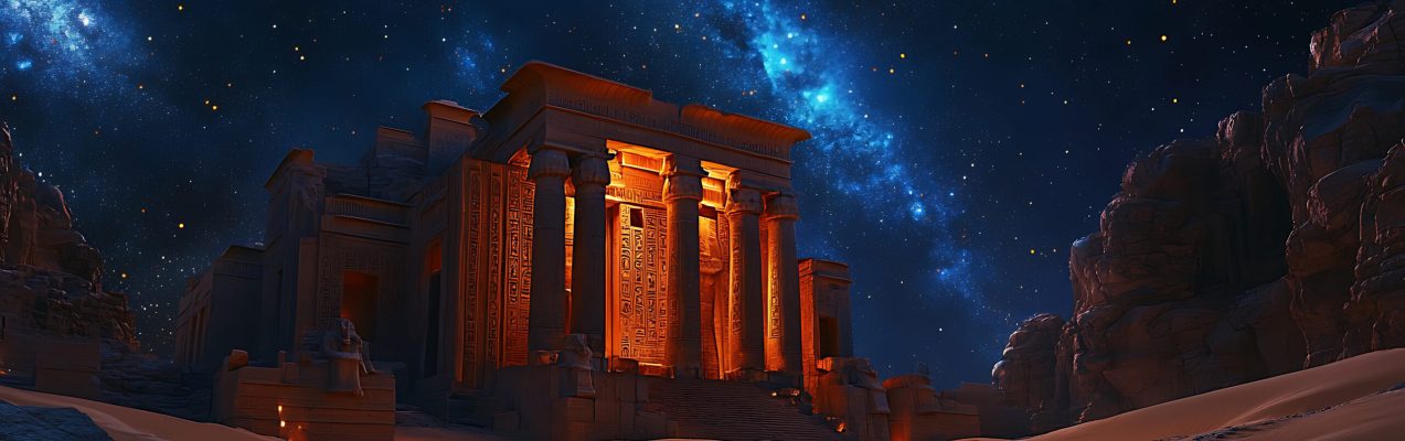 Ancient Temple Night Sky Stars Milky Way Galaxy Background